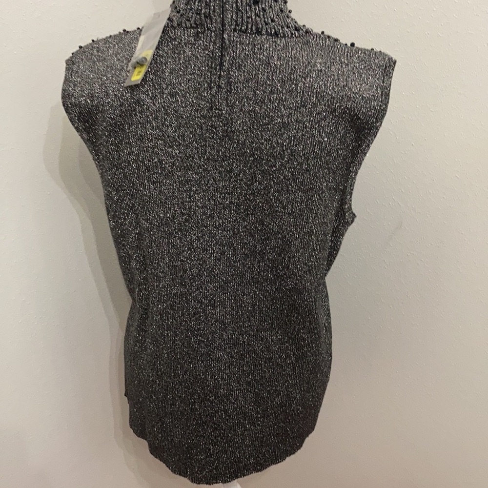 NWT Investments Black Beaded Metallic Sleeveless Blouse Size XL - Picture 6 of 14